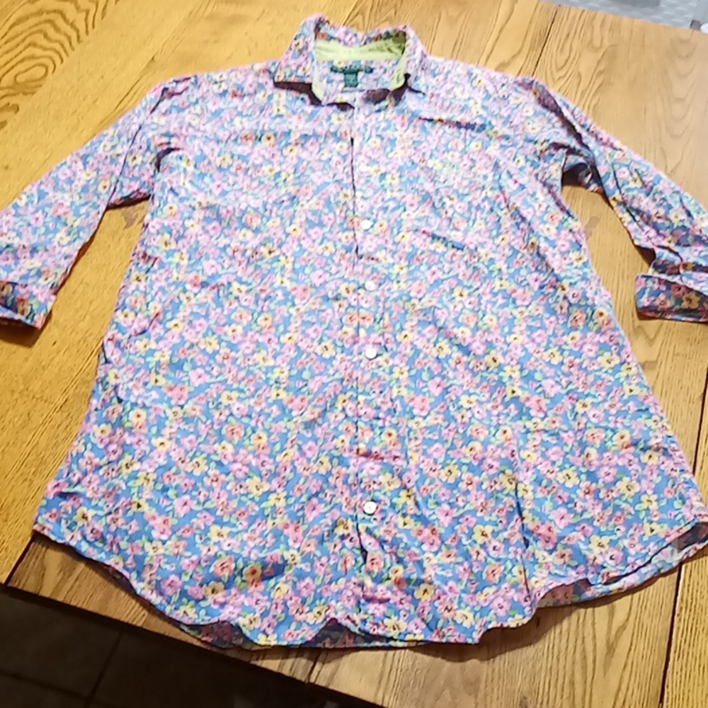 Lauren Ralph Lauren Womens SMALL Long Sleeve Shirt Preowned Floral Cotton - Picture 1 of 8